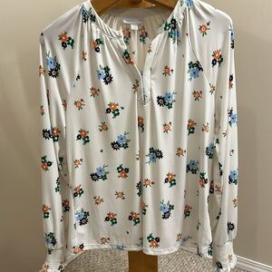 Charter Club Sz Lg BOHO cream flower printed blouse *NWOT*